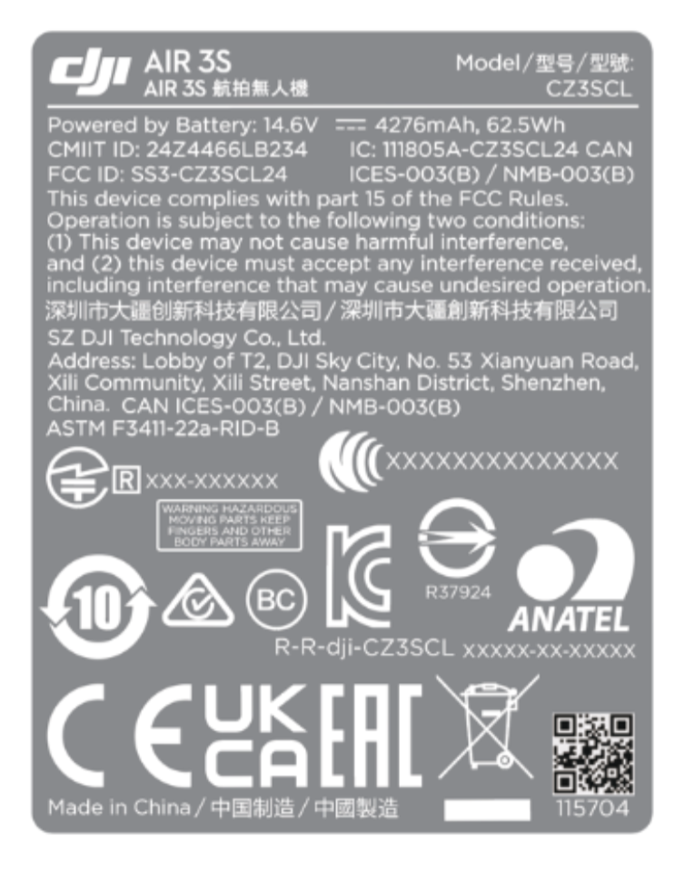 DJI Air 3S drone at FCC, confirming existence